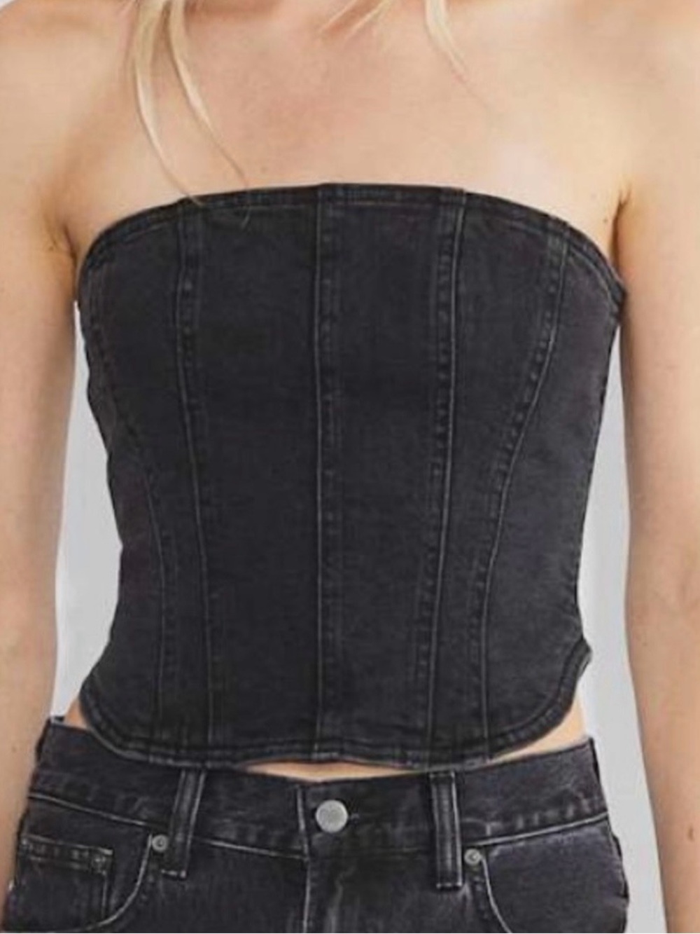ARITZIA- Denim Forum Black Denim Tube Top with Panel Seams